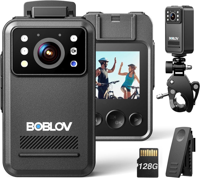 BOBLOV A28 Small Body Camera, Mini Video Camera Camcorder with 2K, 9 Hours Battery Life, with Night Vision, and Bike Mount for On-The-Go Recording, Law Enforcement and Personal Usage(128GB) - Image 1